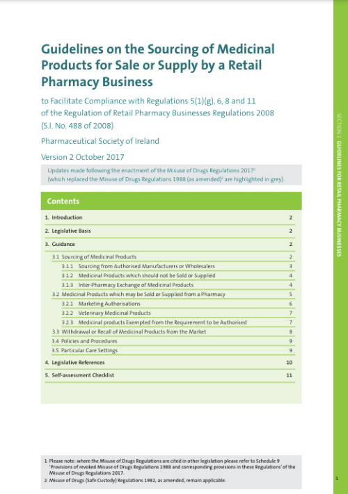 Guidelines on the Sourcing of Medicinal Products for Sale or Supply by a Retail Pharmacy Business PDF cover
