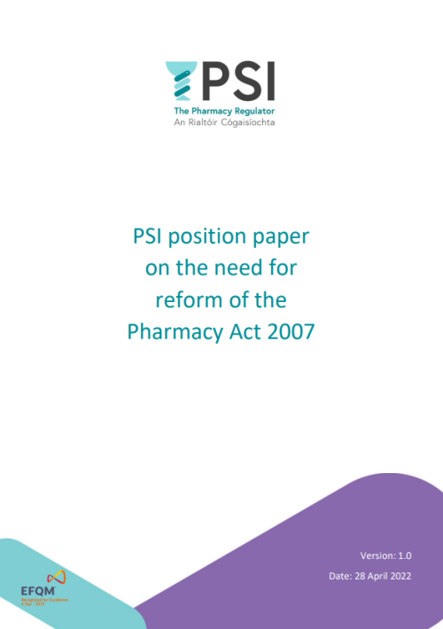 PSI Position Paper on Need for Reform of Pharmacy Act 2007 Front Cover