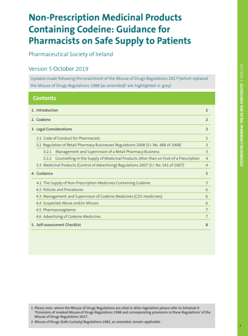 Image of front cover of PSI Guidance on Safe Supply of Codeine Products