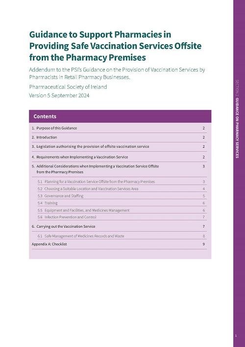 Cover of gudiance docuement for Guidance to Support Pharmacies in Providing Safe Vaccination Services Offsite from the Pharmacy Premises