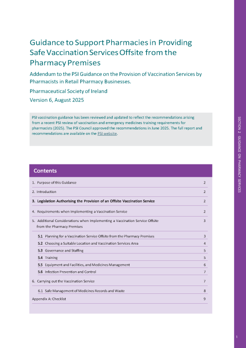 Guidance to Support Pharmacies in Providing Safe Vaccination Services Offsite from the Pharmacy Premises