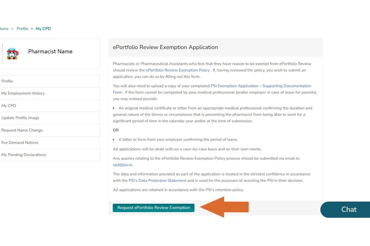 Request ePortfolio review exemption