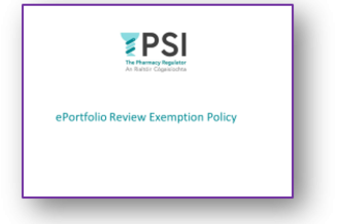 Cover of exemptions policy document with PSI logo at the top and purple and green decorative shapes 
